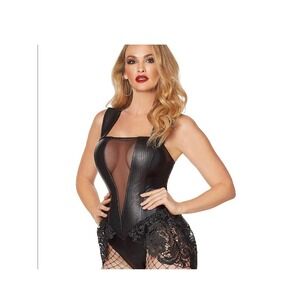 Spirit Halloween Black Faux Leather and Lace Bodysuit